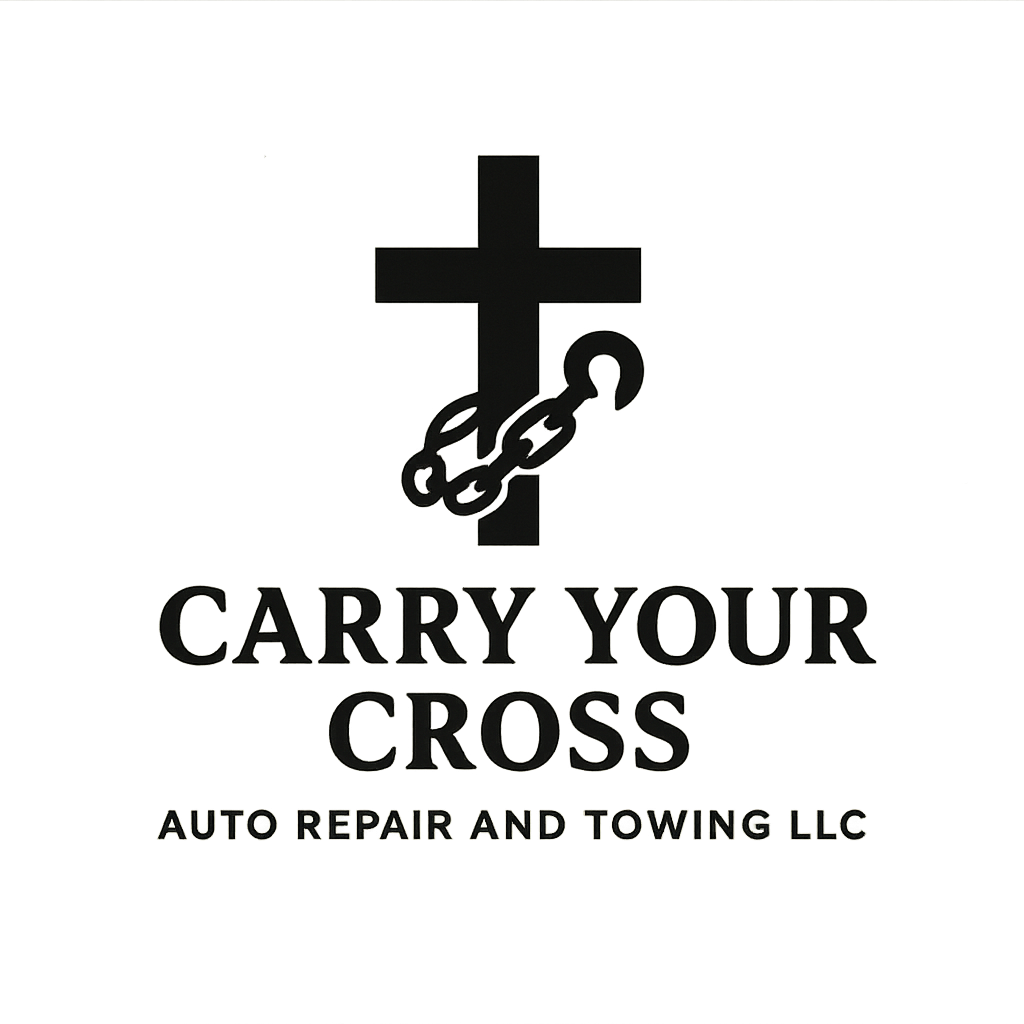 Close-up of the Carry Your Cross truck door logo